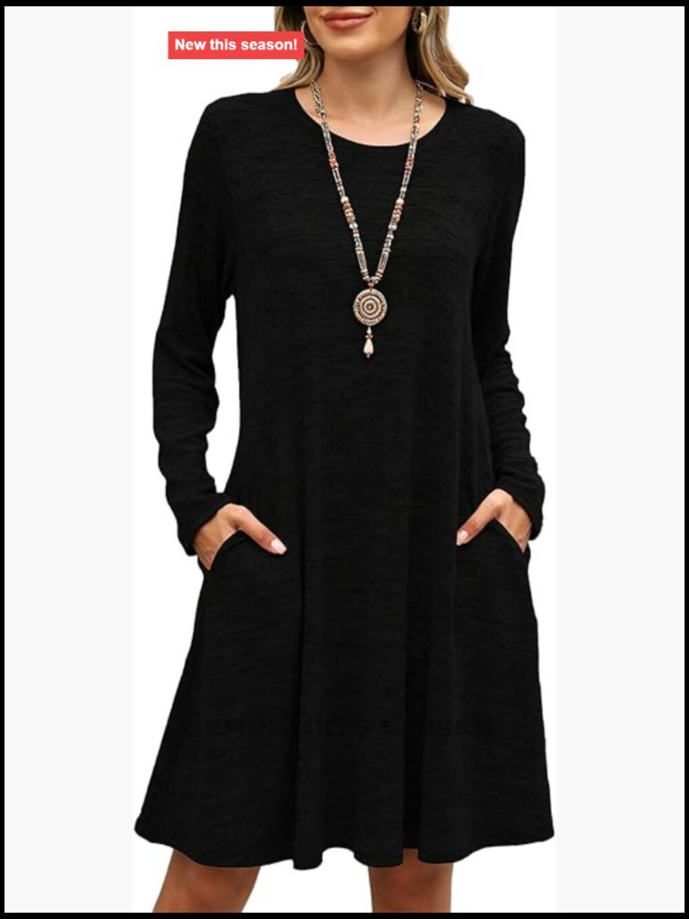 Plus Size Sweater Dress with Pockets Long Sleeve Crew Neck Casual Fall Winter
